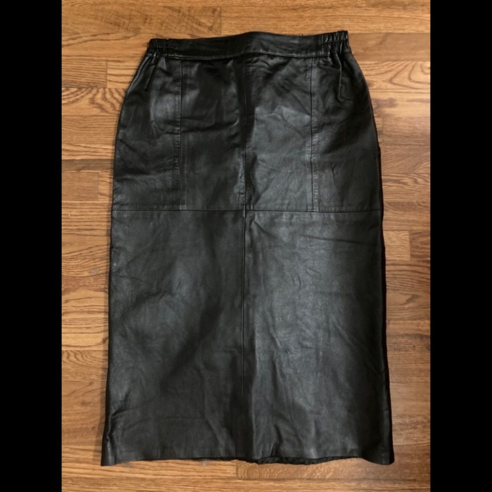 Vintage black leather midi skirt